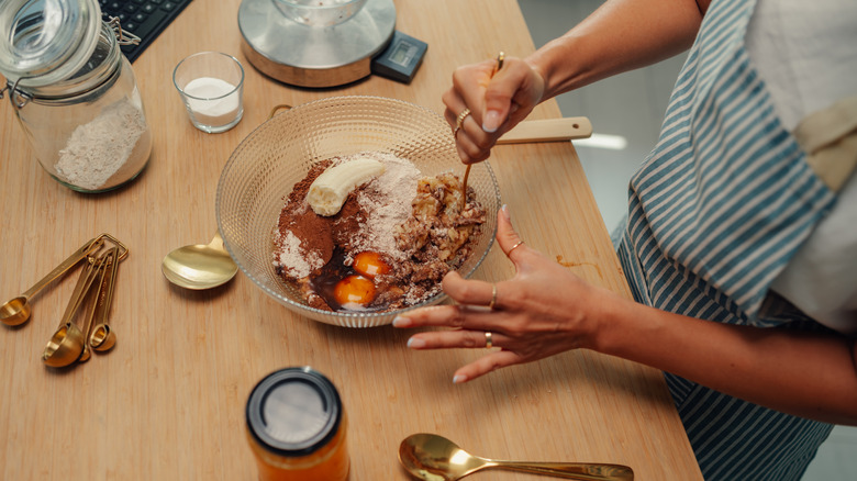mixing baking ingredients in bowl