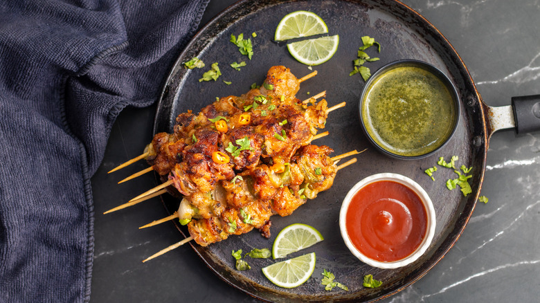 Marinated chicken satay skewers