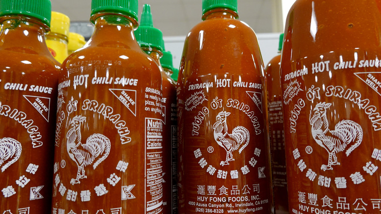 bottles of store-bought Sriracha