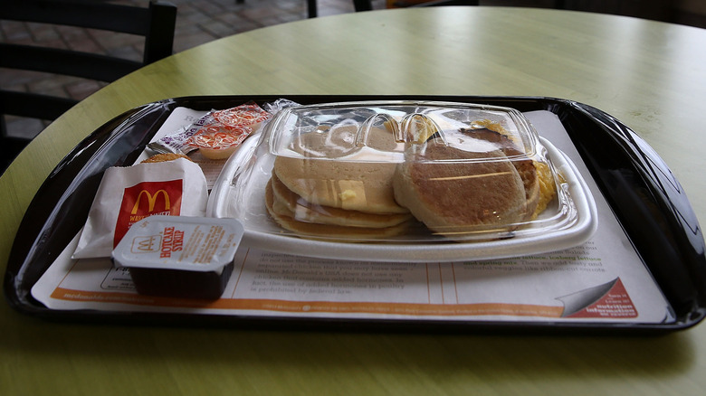 McDonald's breakfast with syrup and hashbrowns