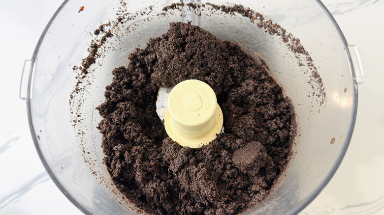 Crushed Oreo mixture in food processor