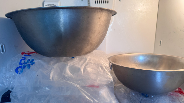 2 metal bowls in freezer