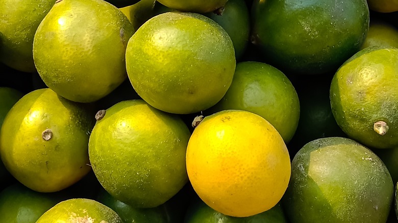 Fresh green and yellow limes