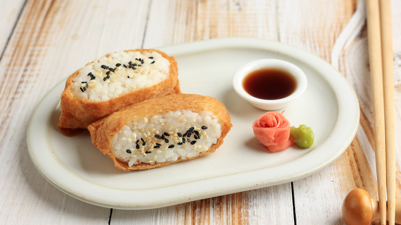 inari sushi on white plate