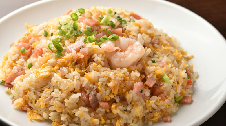 a mound of shrimp fried rice