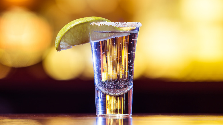 A shot glass of tequila
