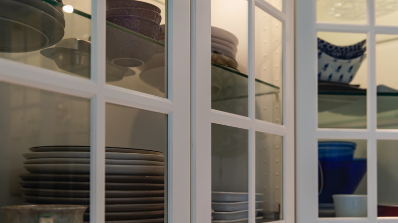glass-front cabinetry in a kitchen