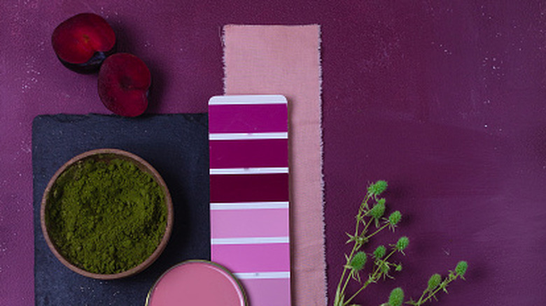 Plum color swatch with a plum in the top left corner