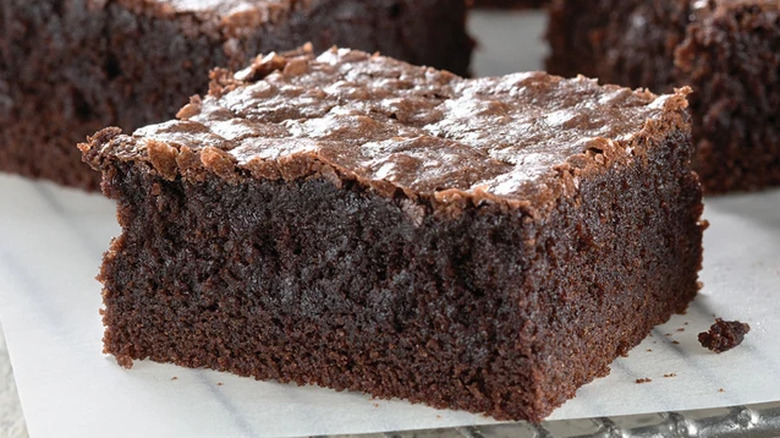 A gooey chocolate brownie made with King Arthur Gluten-Free Fudge Brownie Mix