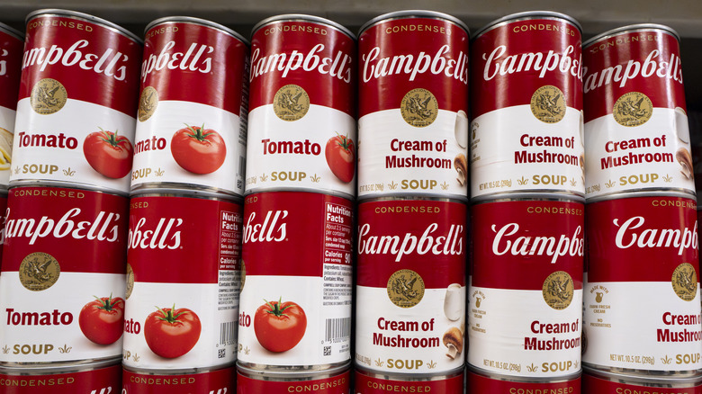 cans of Campbell's cream of mushroom and tomato soup