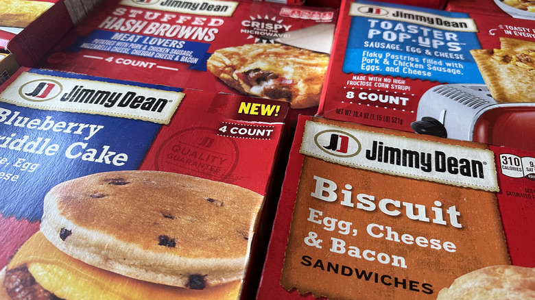 An assortment of boxes of Jimmy Dean breakfast foods