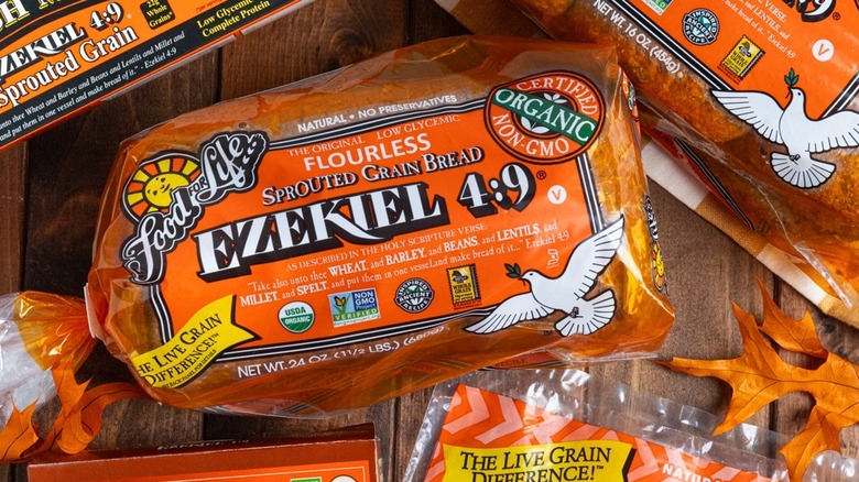 A package of Food For Life Ezekiel 4:9 Flourless Sprouted Grain Bread