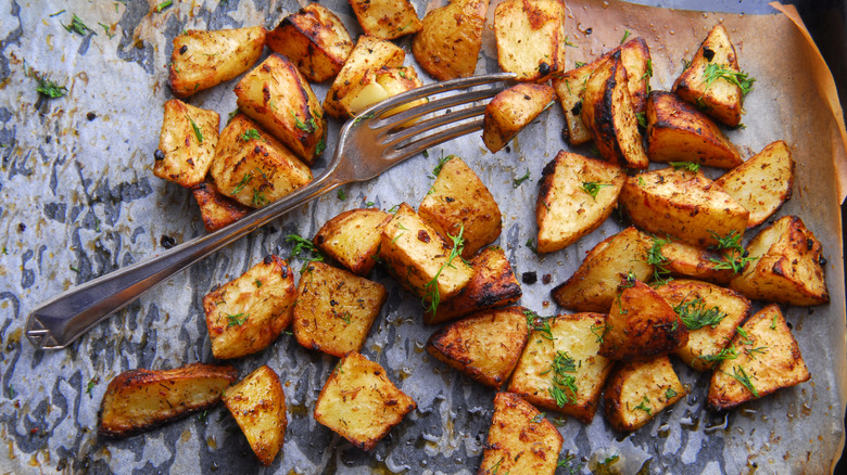 Roasted Potatoes with a Fork