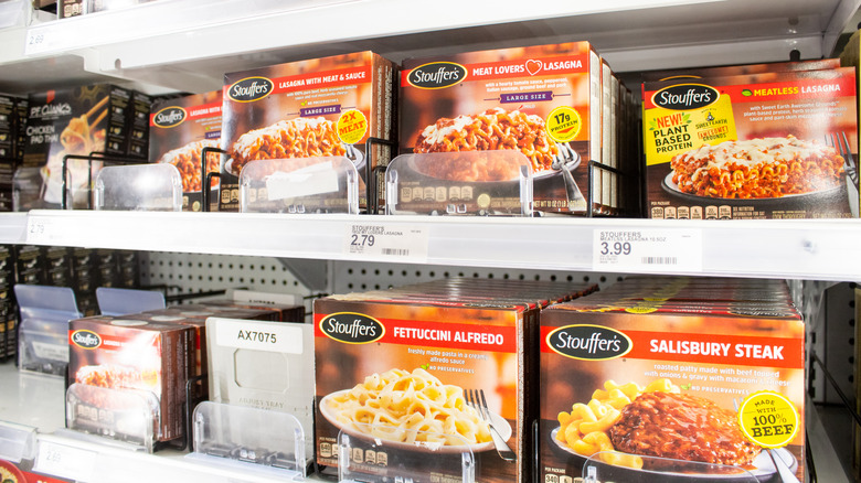 Grocery store display of various Stouffer's frozen entrees