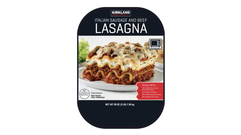 package of Kirkland Italian Sausage and Beef Lasagna