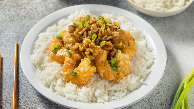 Honey Walnut Shrimp on rice