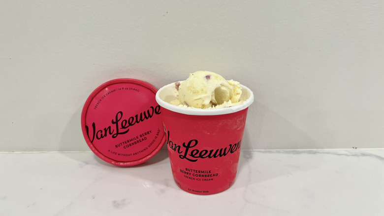 pinto of Van Leeuwen's buttermilk berry cornbread ice cream