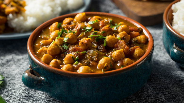 chickpea casserole in a stoneware bowl
