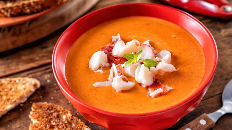 A bowl of lobster bisque