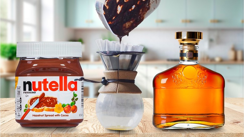 jar of nutella and bottle of rum
