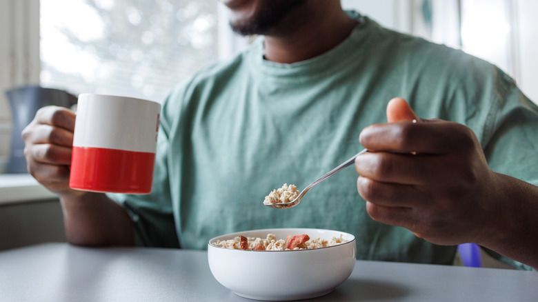 Foodie enjoying a bowl of oatmeal at home