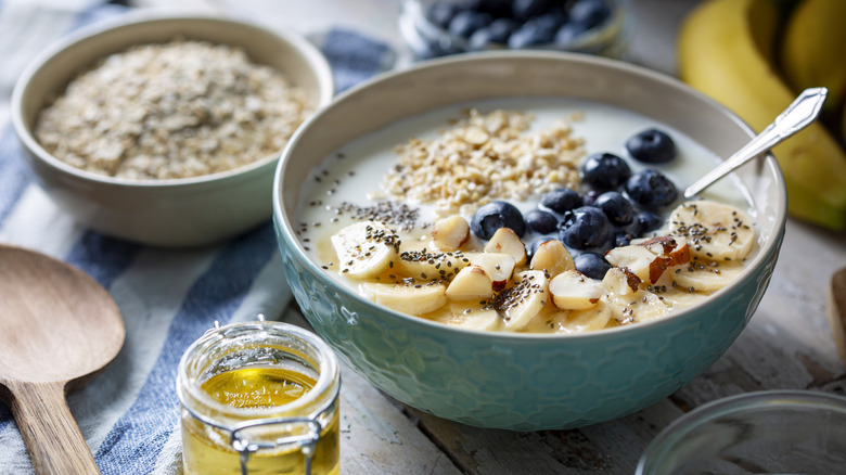bowl with oatmeal and fruit