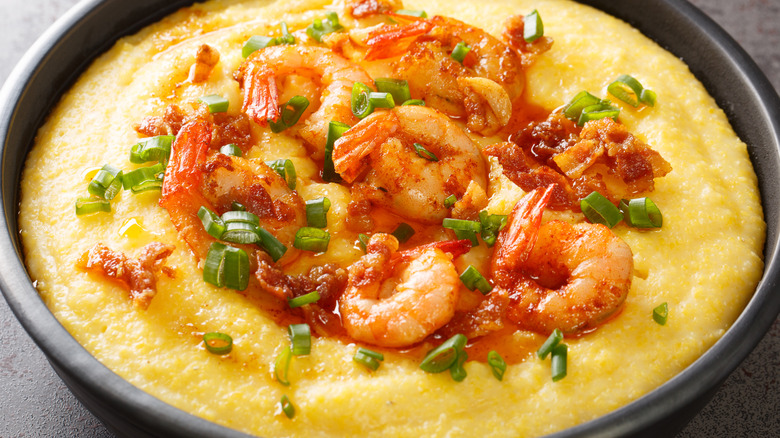A bowl of shrimp and grits.