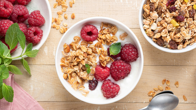 Yogurt bowl with granola and oat topping