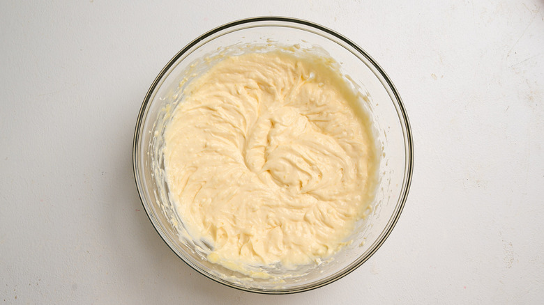 cream cheese and pudding combined in a bowl