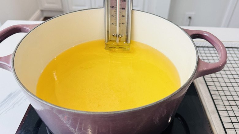 Frying oil heating in pot