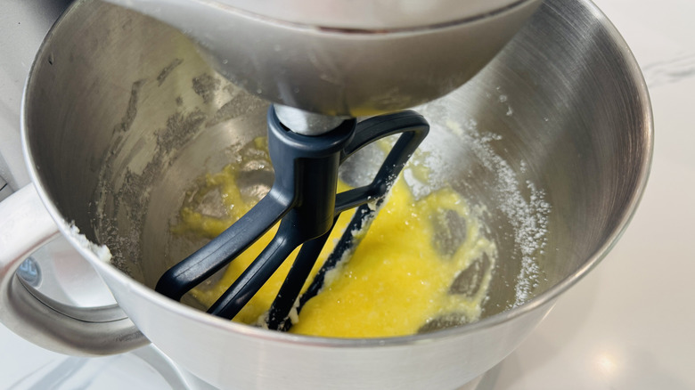 Doughnut dough mixing in bowl