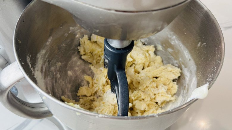 Old-fashioned doughnut dough in mixing bowl