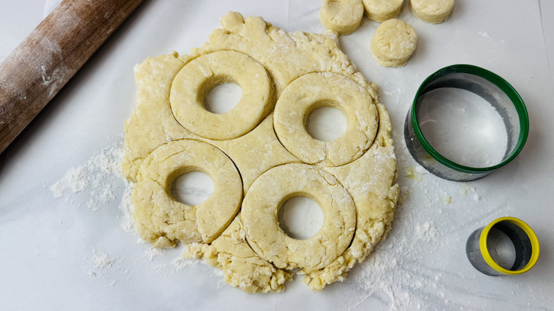 Cut out old-fashioned doughnut dough