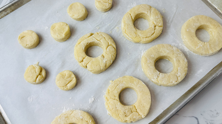 Old-fashioned doughnuts before frying