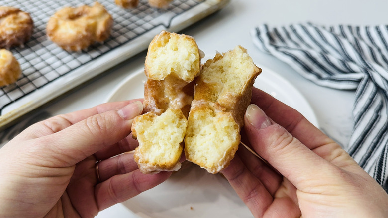 Old-fashioned doughnut in halves