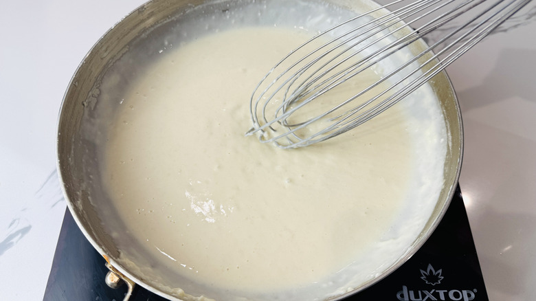 Cooked pie filling in saucepan