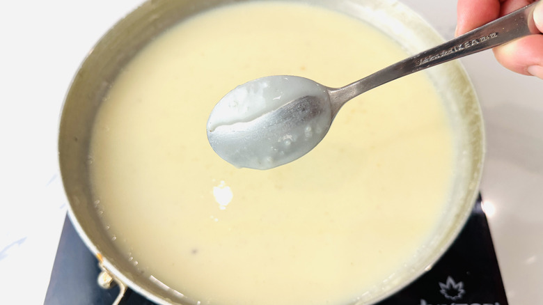 Thickened sugar cream pie filling in saucepan