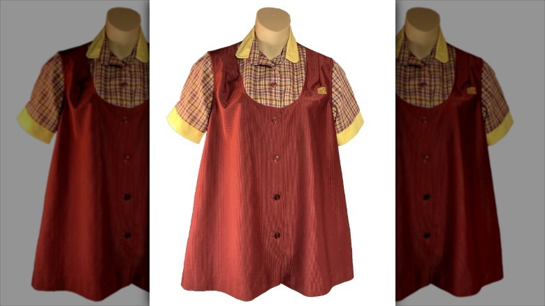 retro Burger King employee uniform with striped undershirt and smock