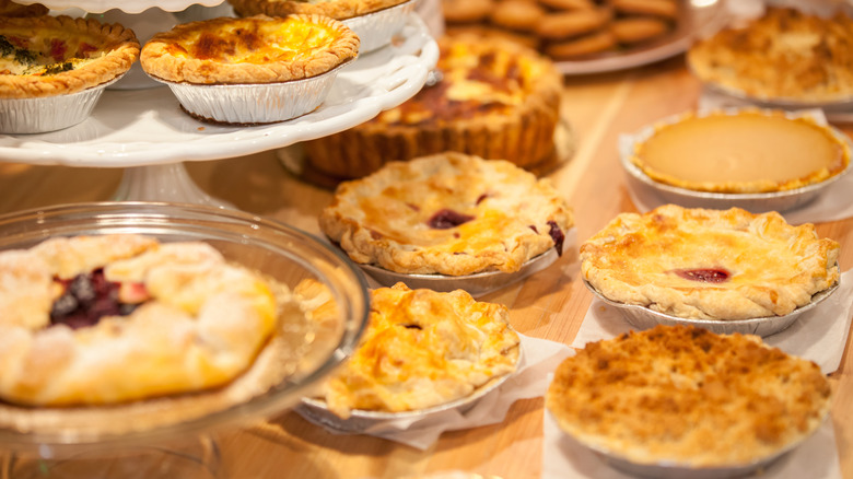 selection of pies in bakery