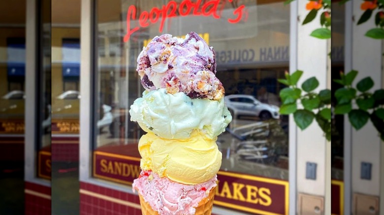 Four scoops of stacked ice cream