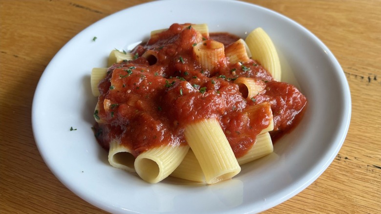 Rigatoni pasta with Olive Garden's traditional marinara sauce