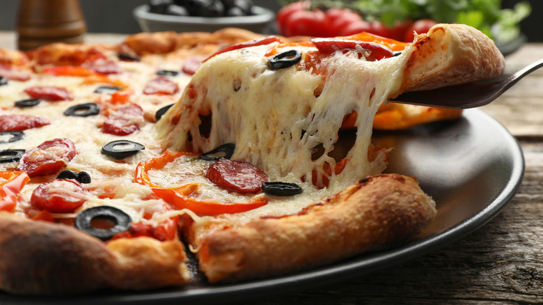 pepperoni pizza with black olives