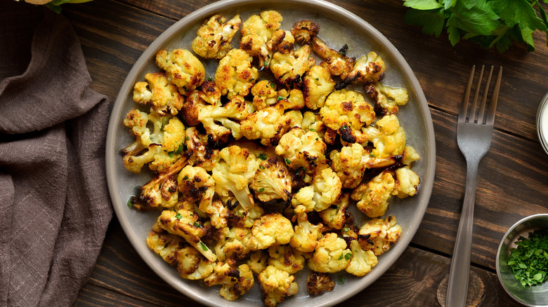 Spiced roasted cauliflower with herbs and dip