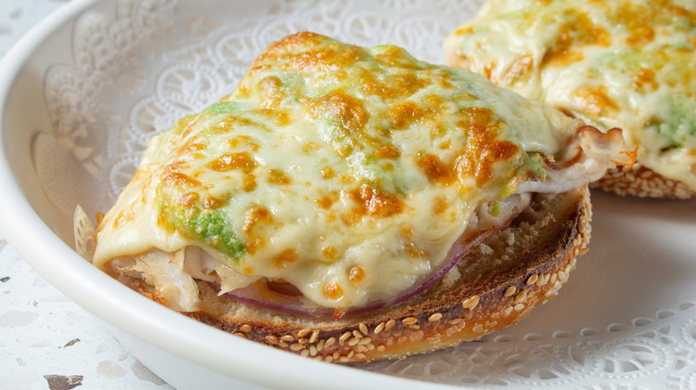 Turkey and avocado melt on a bagel