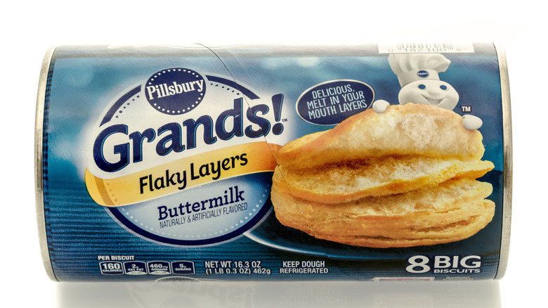 can of Pillsbury biscuits on white background