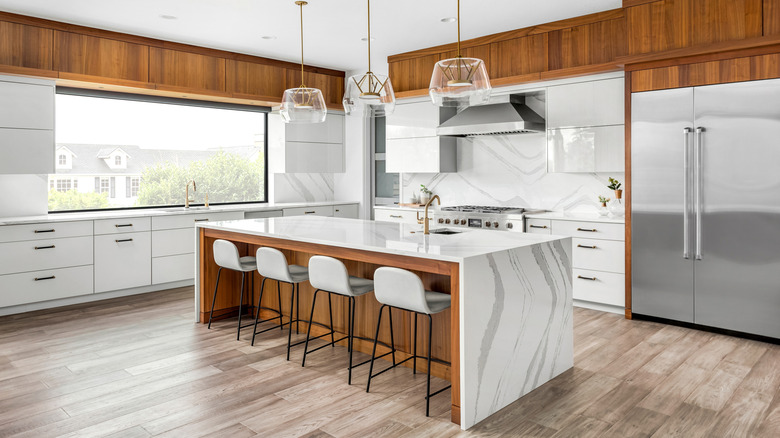 kitchen island with waterfall sides