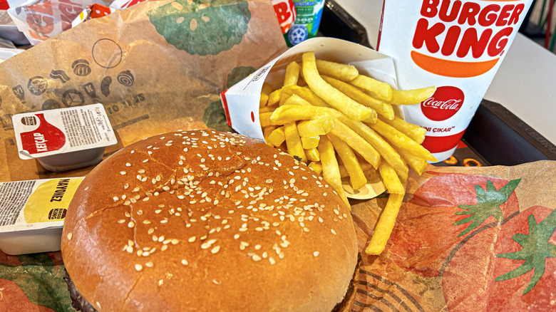 Burger King burger and fries on a tray