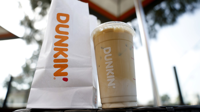 Dunkin' drink and takeout bag