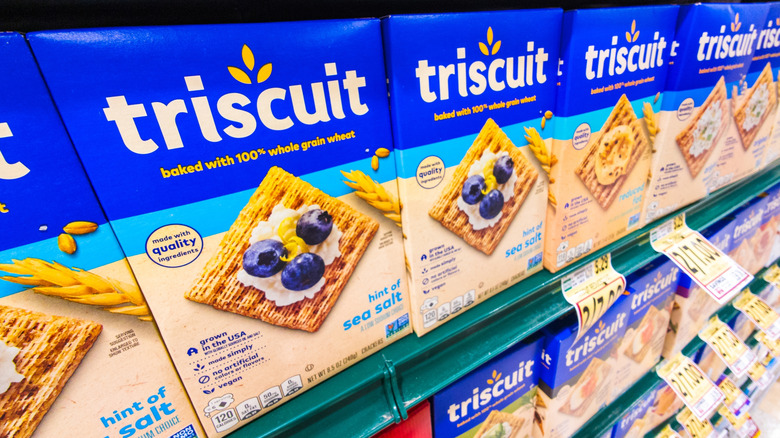 Grocery store display of Triscuit crackers