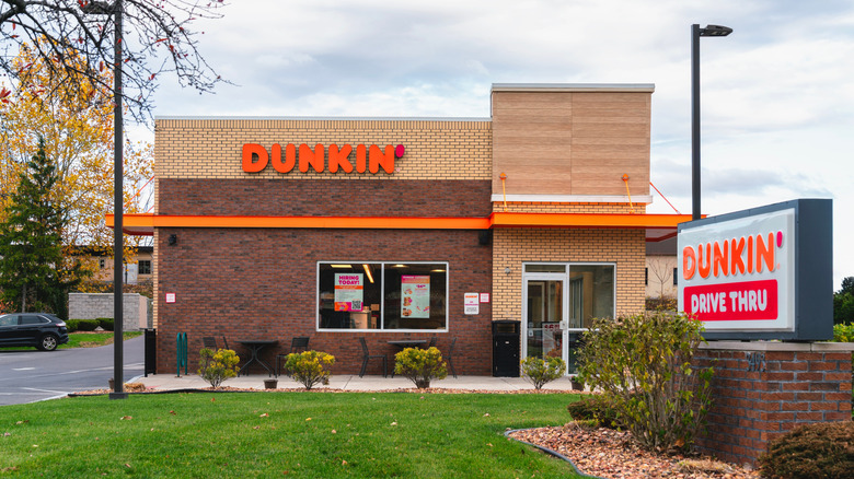 Dunkin' location with a drive thru window